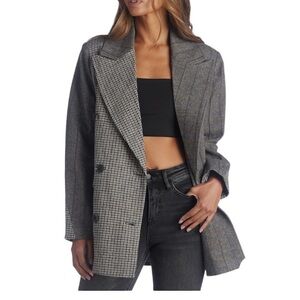 𝅺7 For All Mankind Women Mixed Pattern Double Breasted Plaid Blazer Wool Sz M